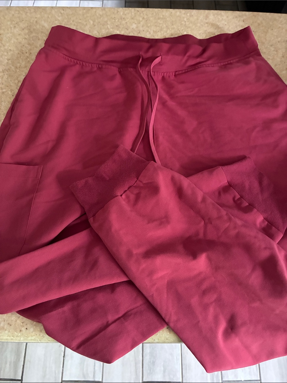 Berry-Colored Drawstring Jogger Pants Scrub Pants